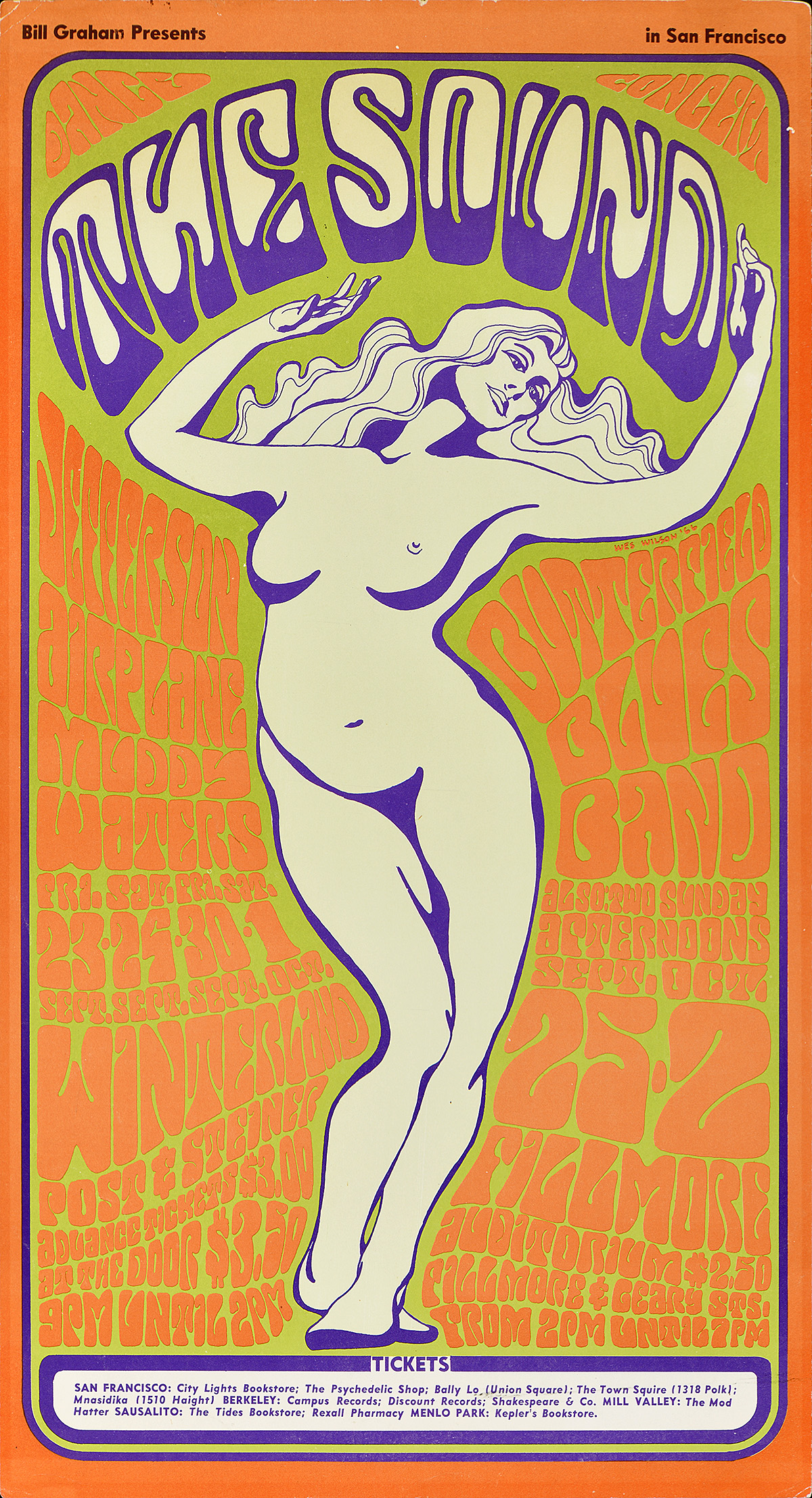 Photo-offset poster of a naked figure posing, surrounded by text.