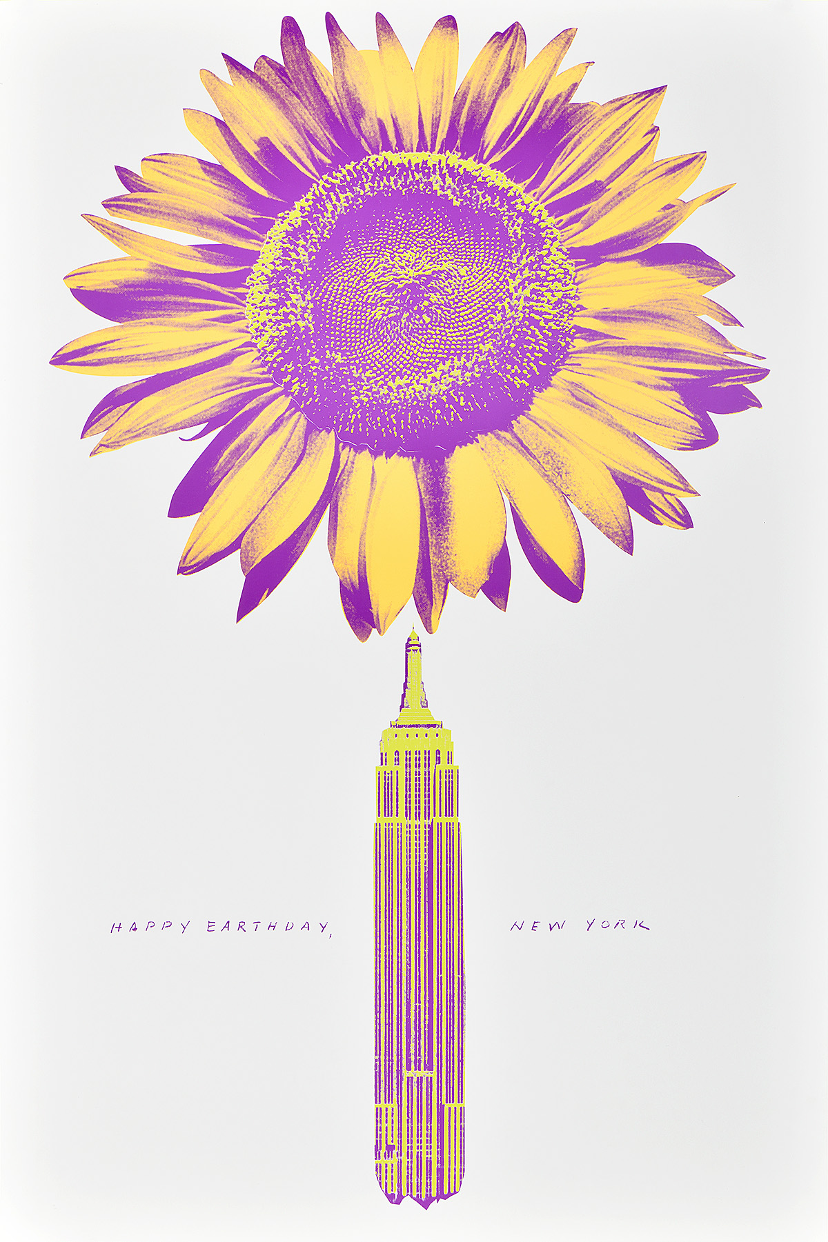A poster of a photograph of a sunflower with the Empire State Building as its stem.