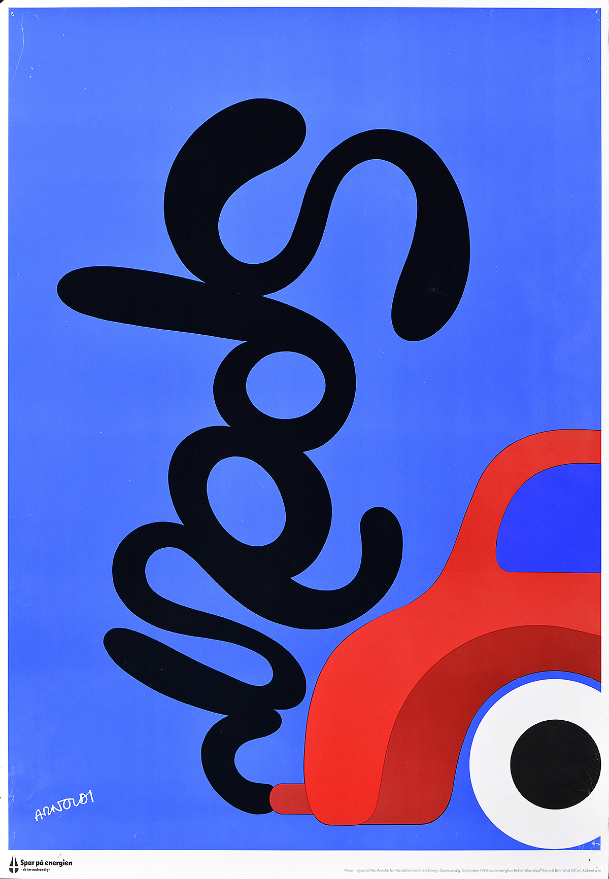 A poster of the back of a red car with the words 