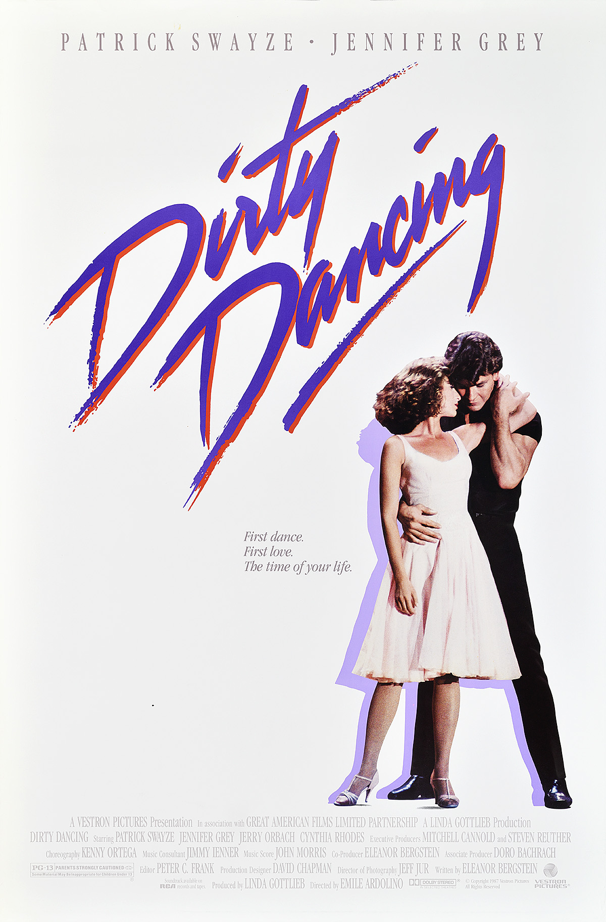A poster of a man and a woman in a dancing embrace under the text 'Dirty Dancing.'