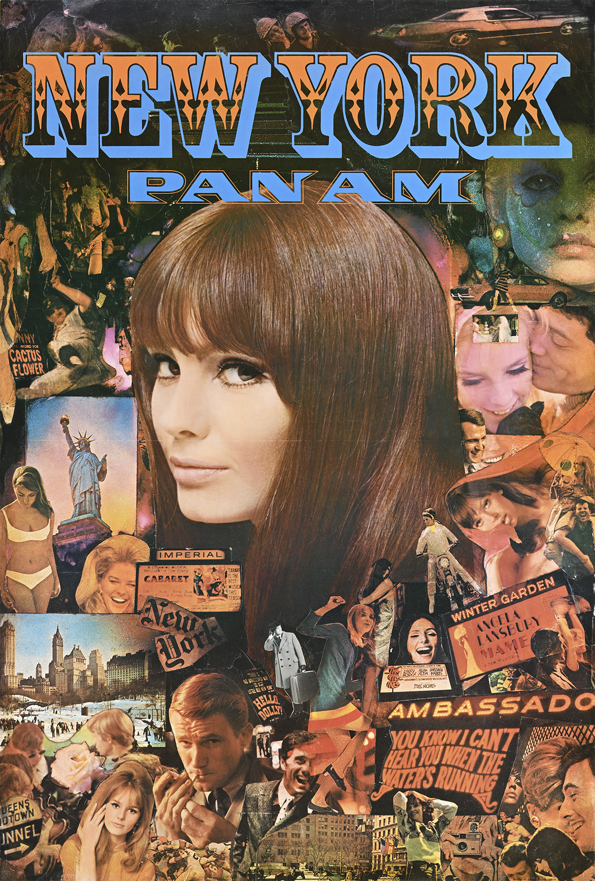 A collage-style poster of a woman's face glancing at the viewer, surrounded by city life images.