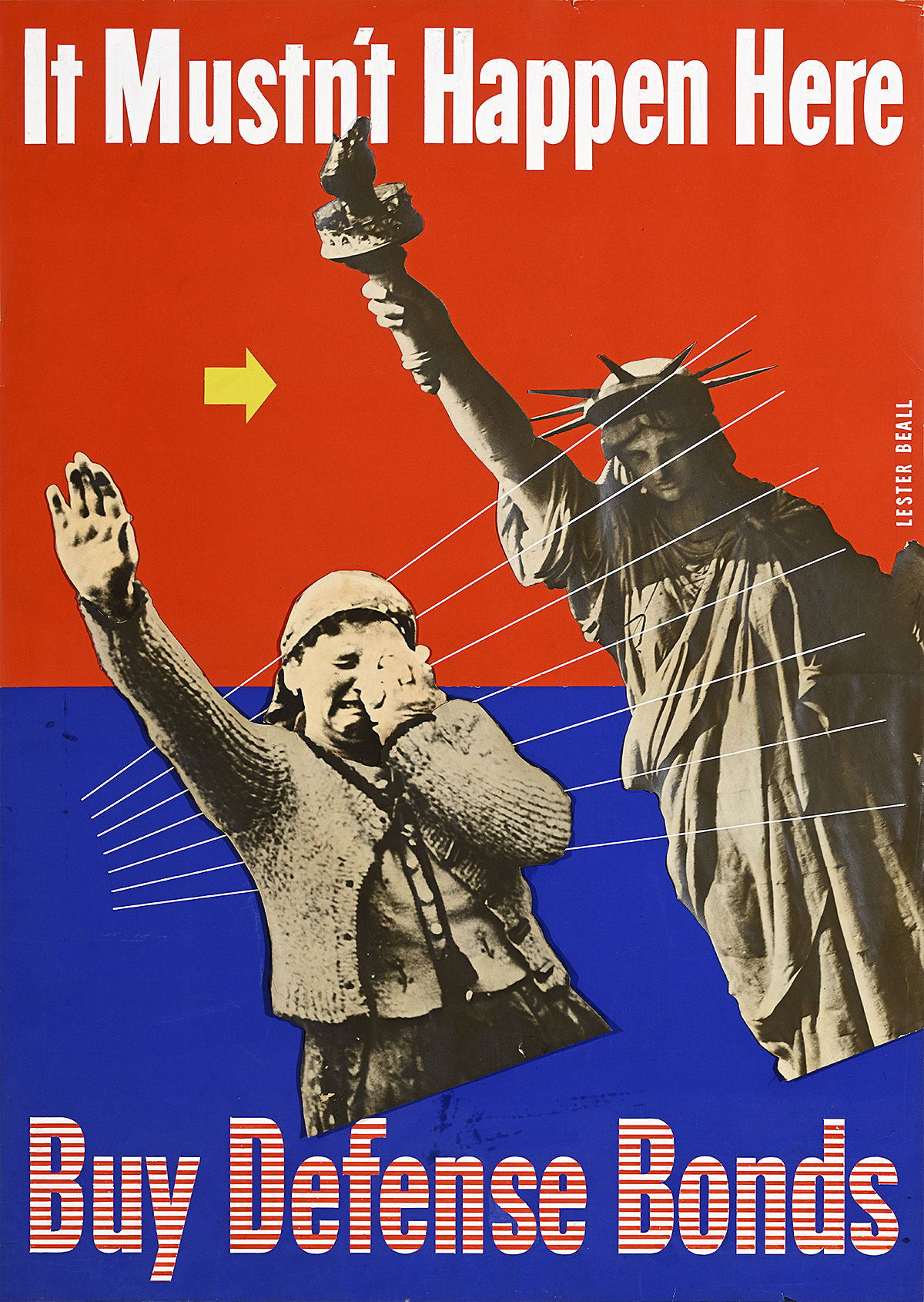 A maquette of a weeping woman raising her right arm in the Nazi salute, mimicking the Statue of Liberty with her raised torch.