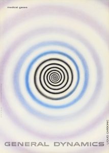 A poster of a hazy purple, blue, and black spiral