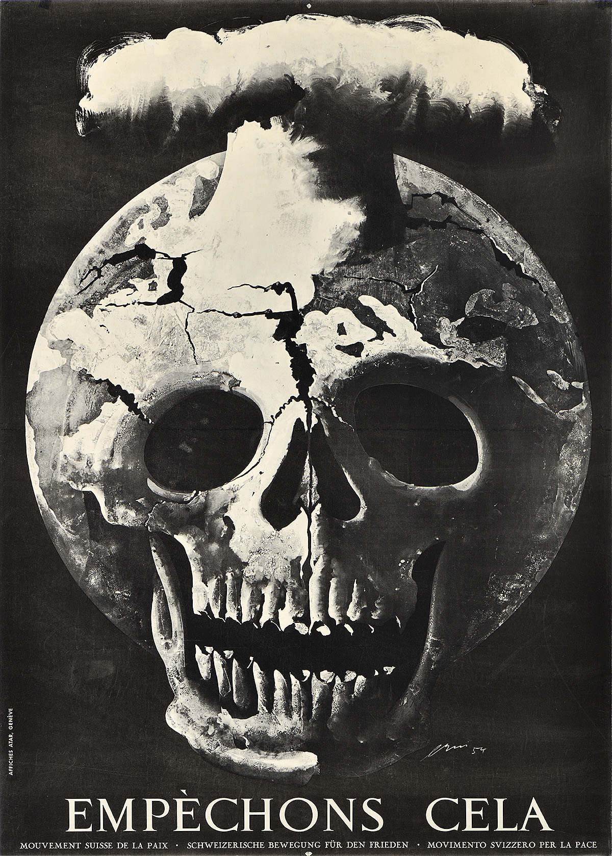 A poster of a skull morphed to Earth with cracks and a large mushroom cloud explosion on top.