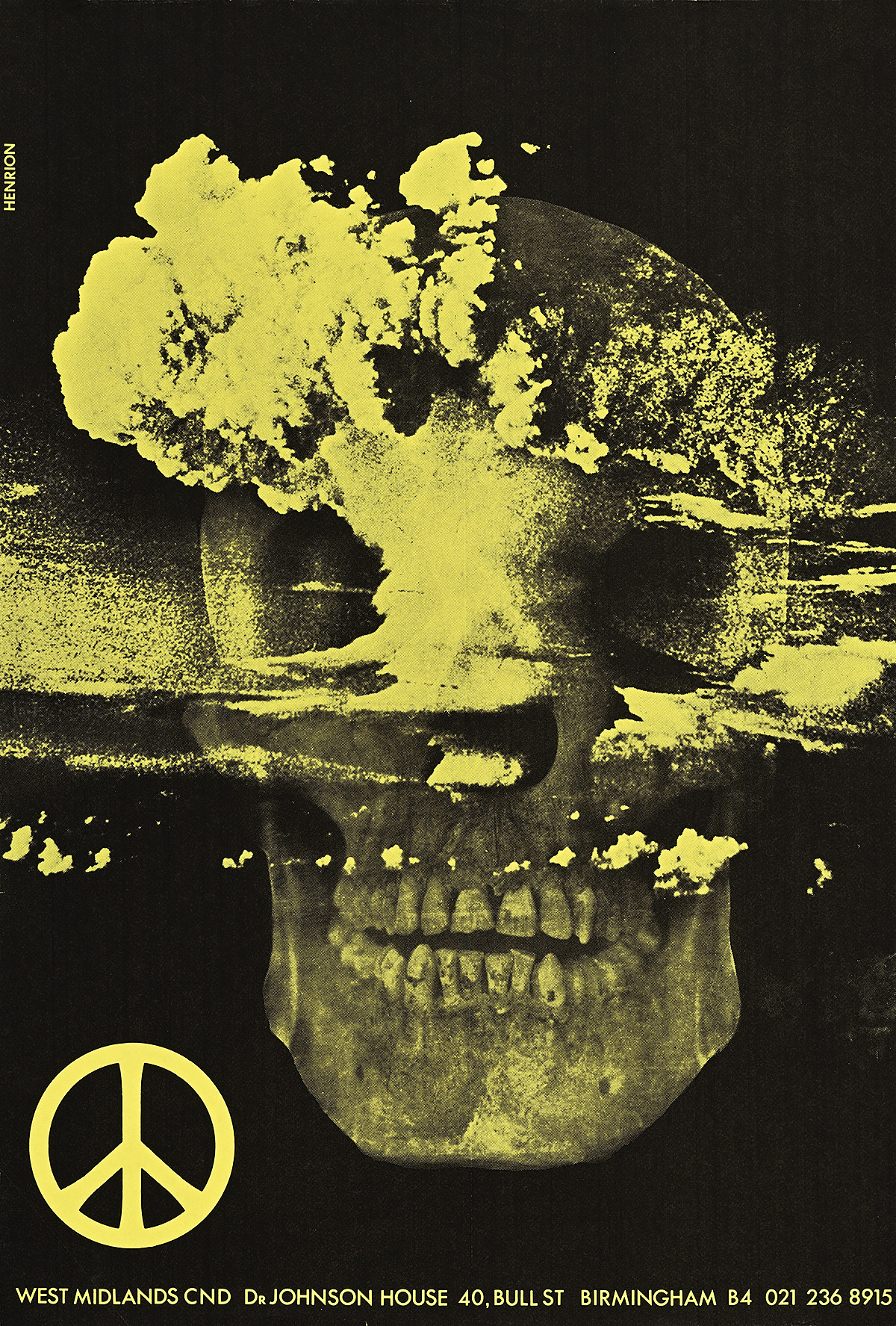 A poster of a yellow skull made out of an atomic blast