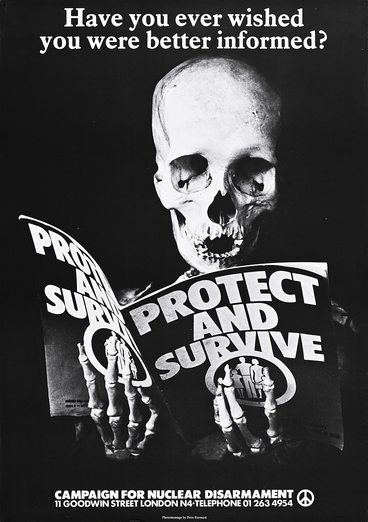 A poster of a skeleton holding a magazine