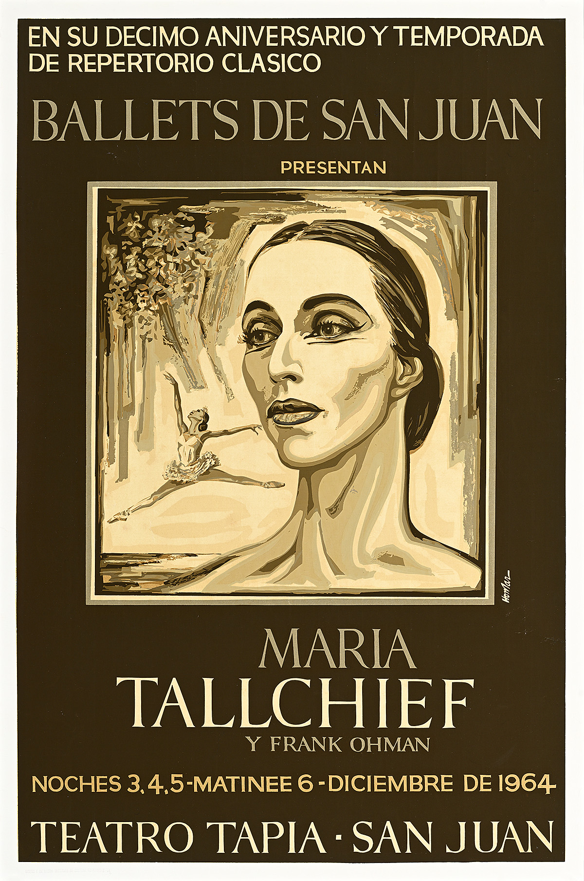 A poster of a ballerina on a tan background.