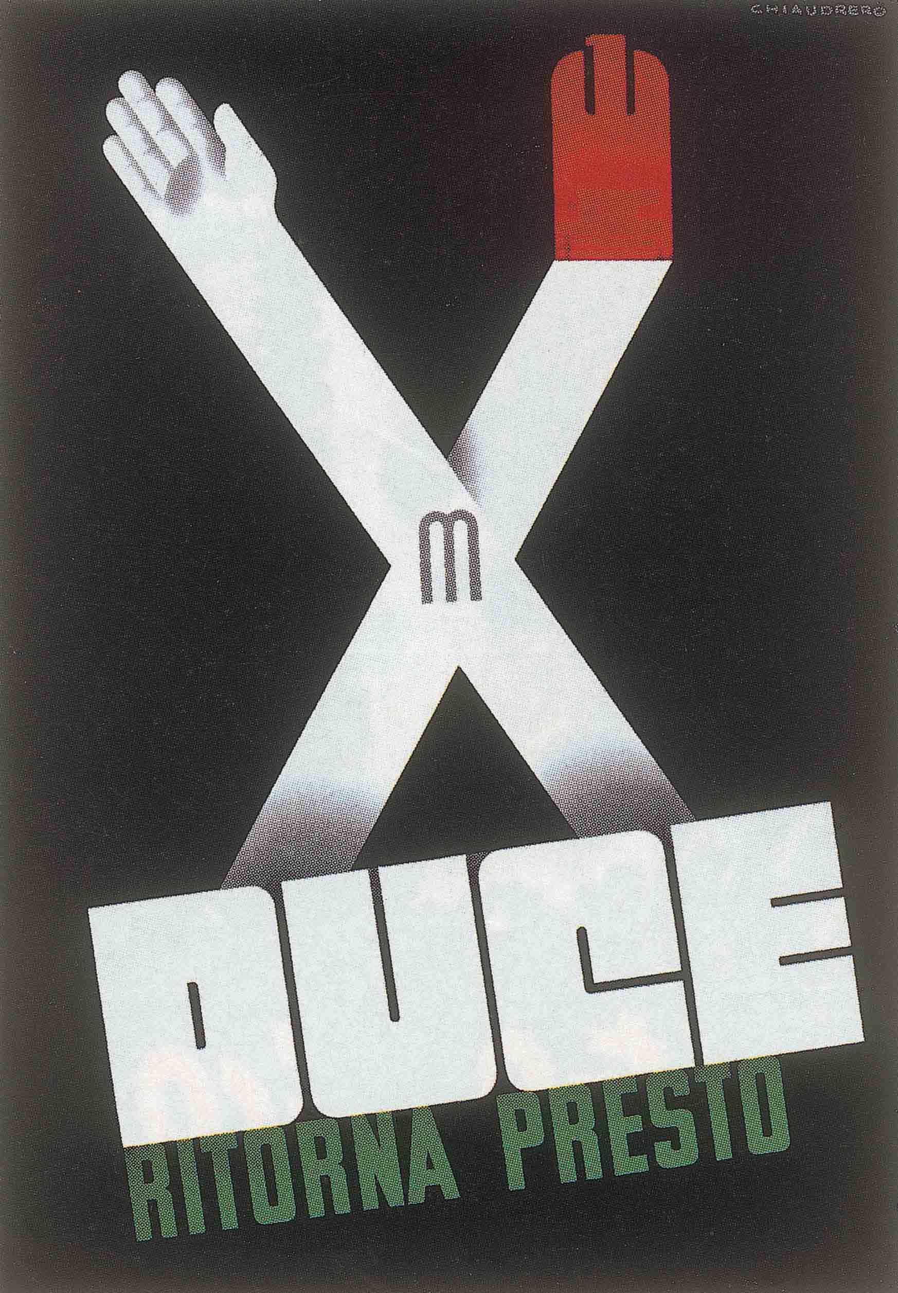 A poster of a large white X with bold slanted text on a black background.