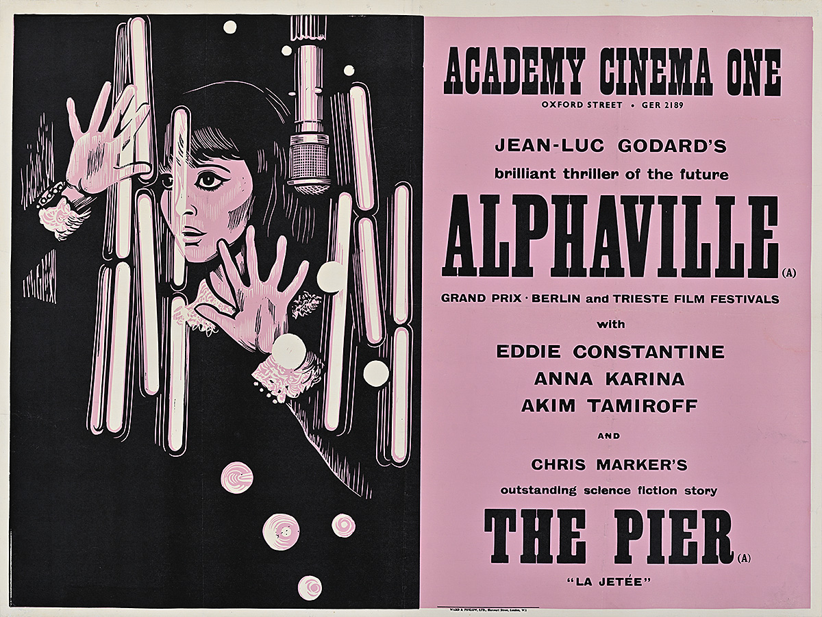 A poster of a woman with her hands outstretched in front of her surrounded by lights.