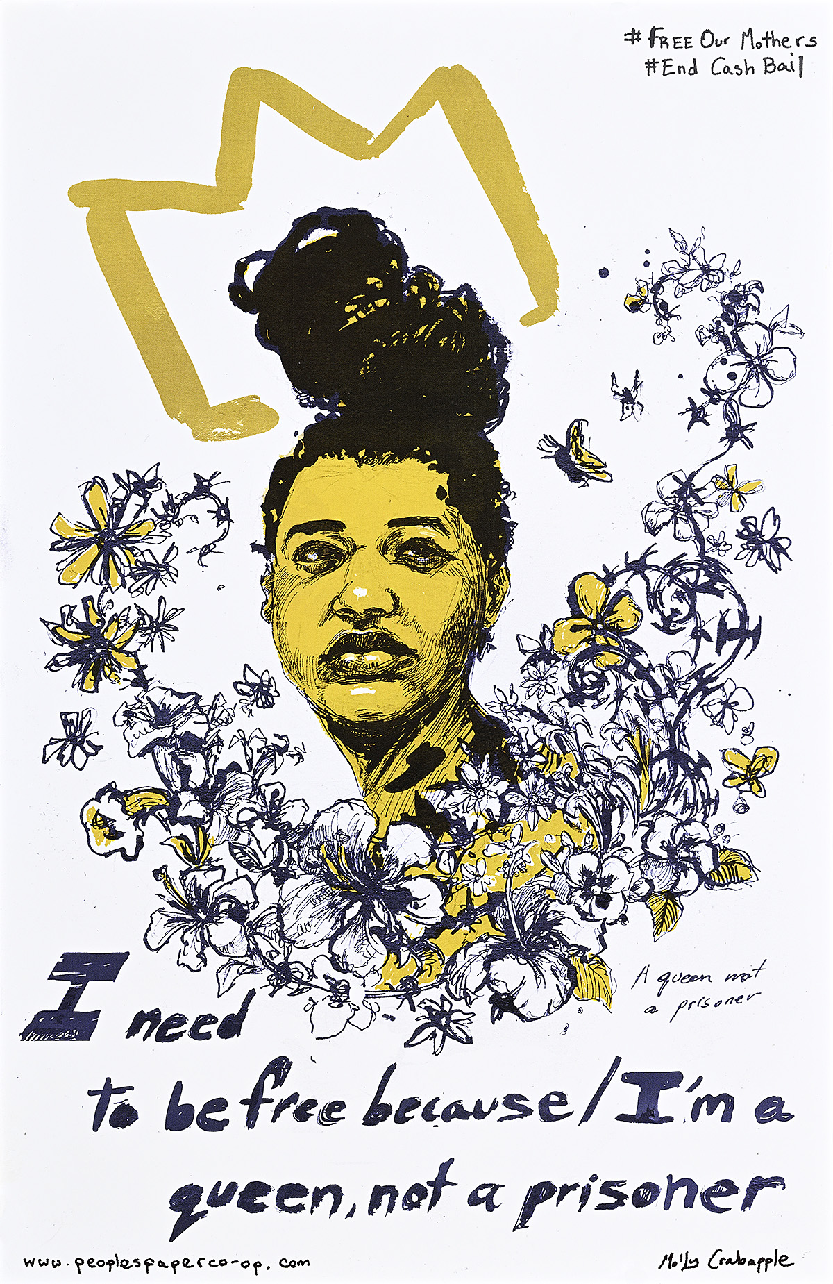 A poster of a Black woman surrounded by flowers and a crown.