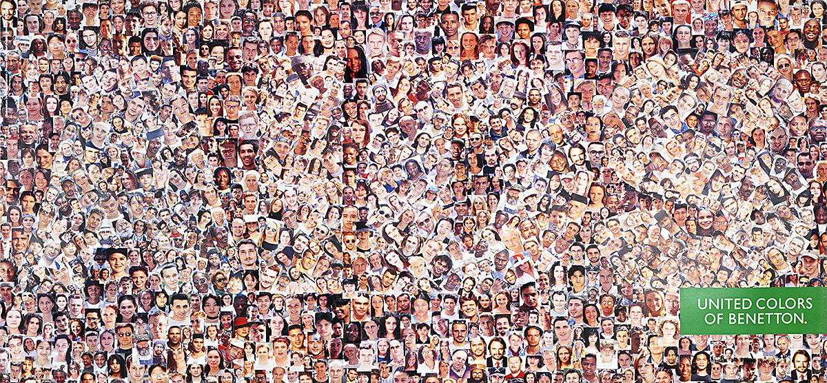 A poster showing the word AIDS made out of many small photos of diverse people.