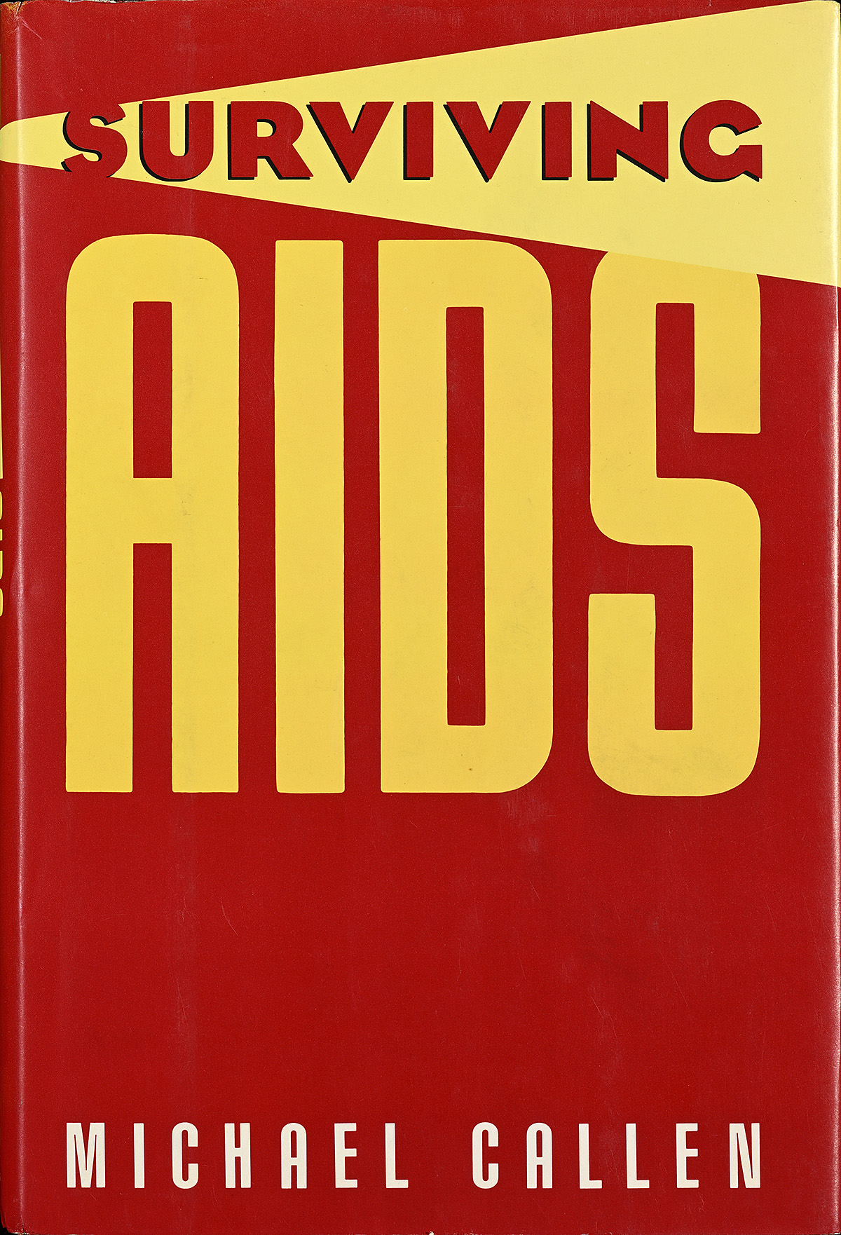 A book cover with yellow text on a red background that reads surviving AIDS.
