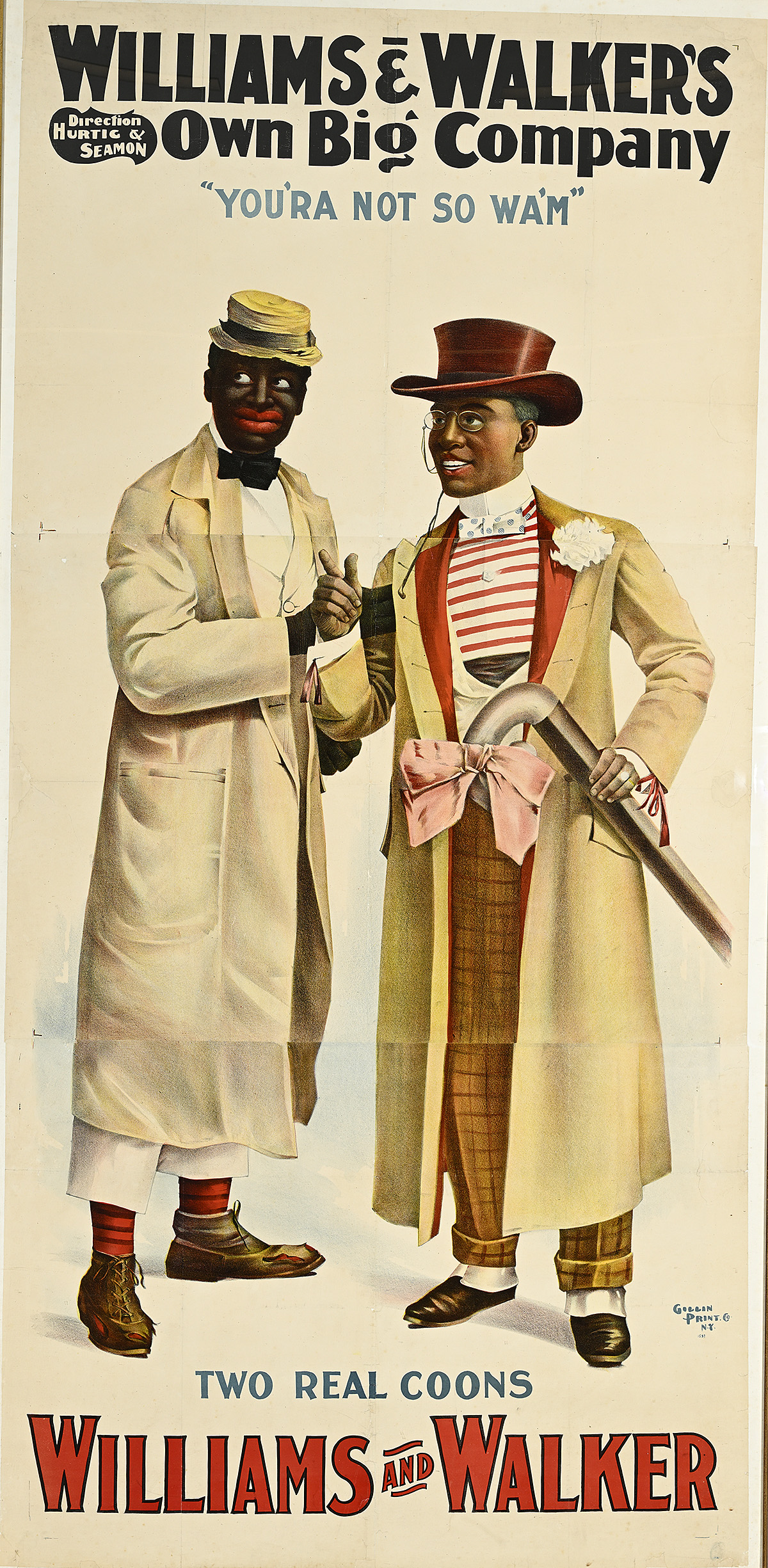 A narrow poster of two Black men in long coats and brimmed hats pointing and looking off into the distance.