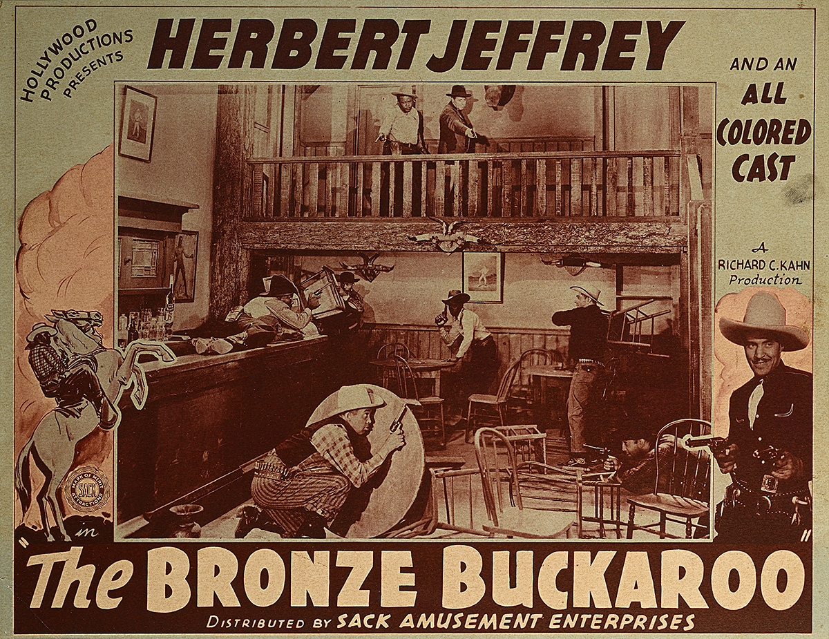 A sepia toned image with a photograph of cowboys dancing and hiding in a saloon.