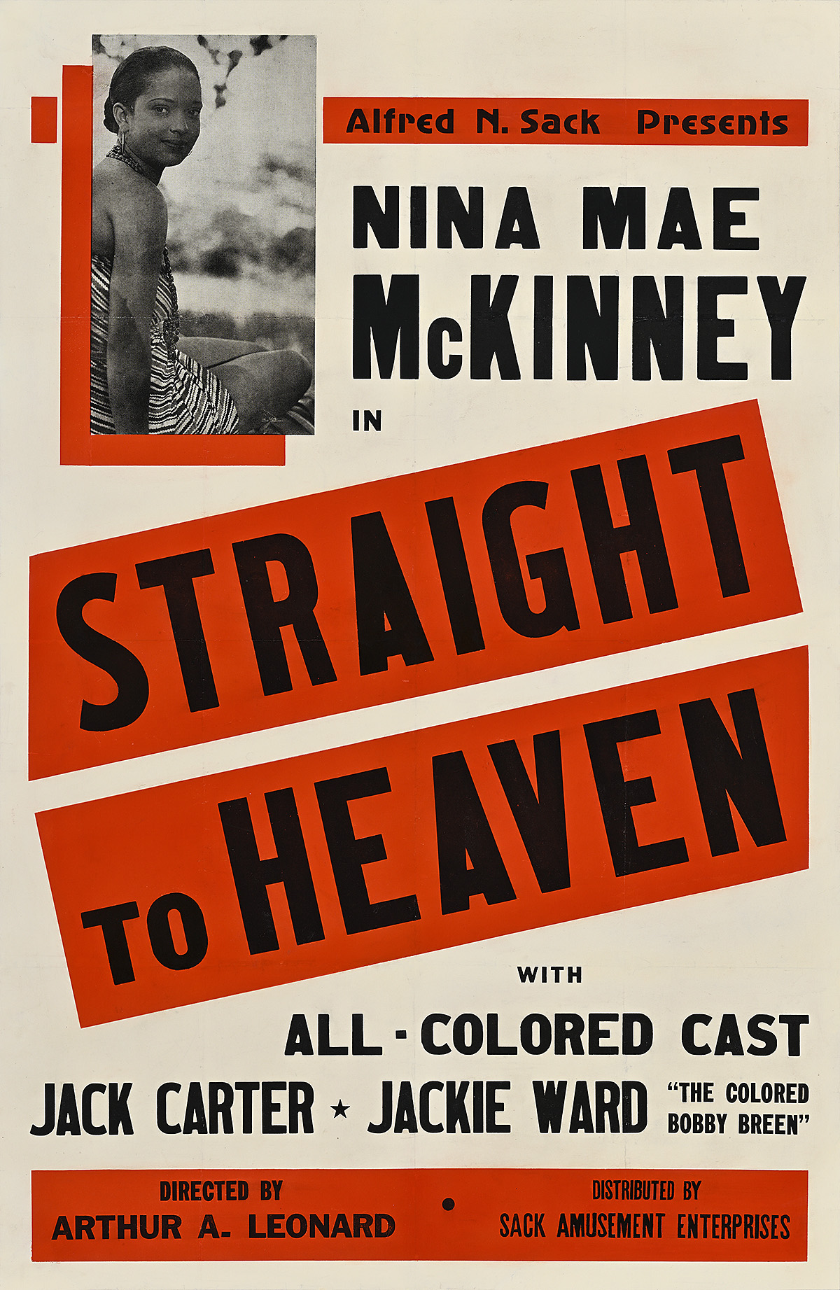 A poster with a photo of a Black woman looking at the camera above bold red and black text.