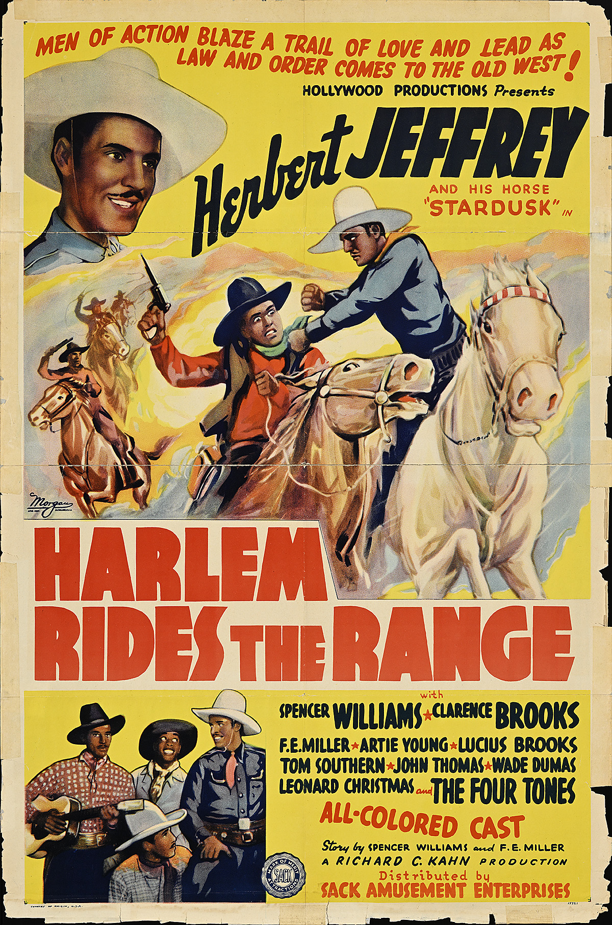 A poster of Black cowboys fighting while on horseback.