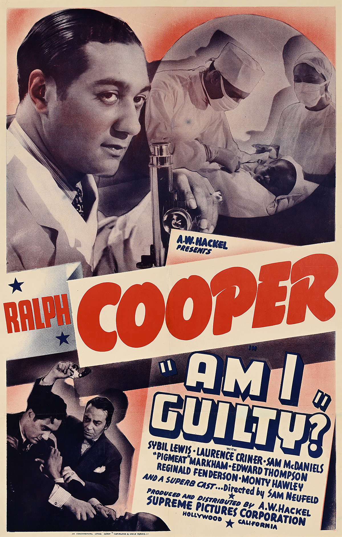 A poster with a close up photo of a man's face next to a photo of a surgical procedure above a group of men fighting.