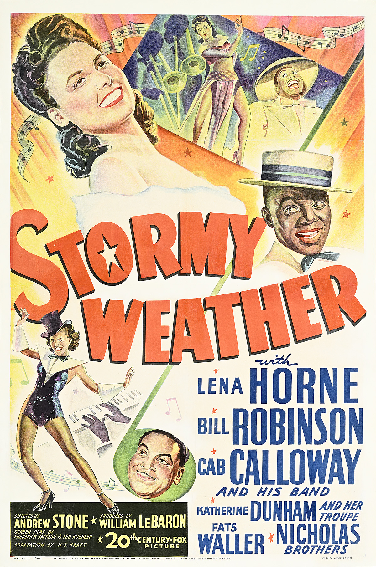 A poster of illustrated Black men and women dancing and singing surrounded by instruments and musical notes.