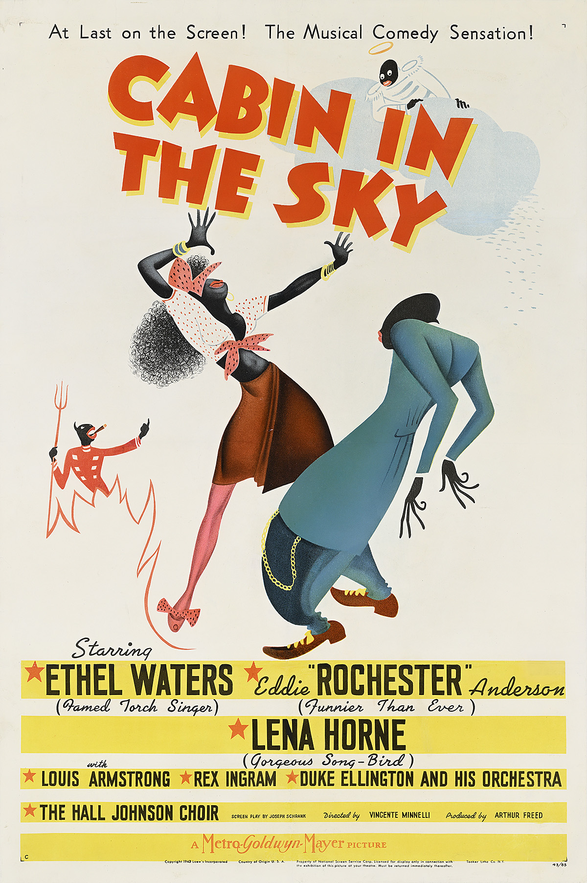 A poster of an illustrated Black man and woman dancing with a devil and flames in the background.