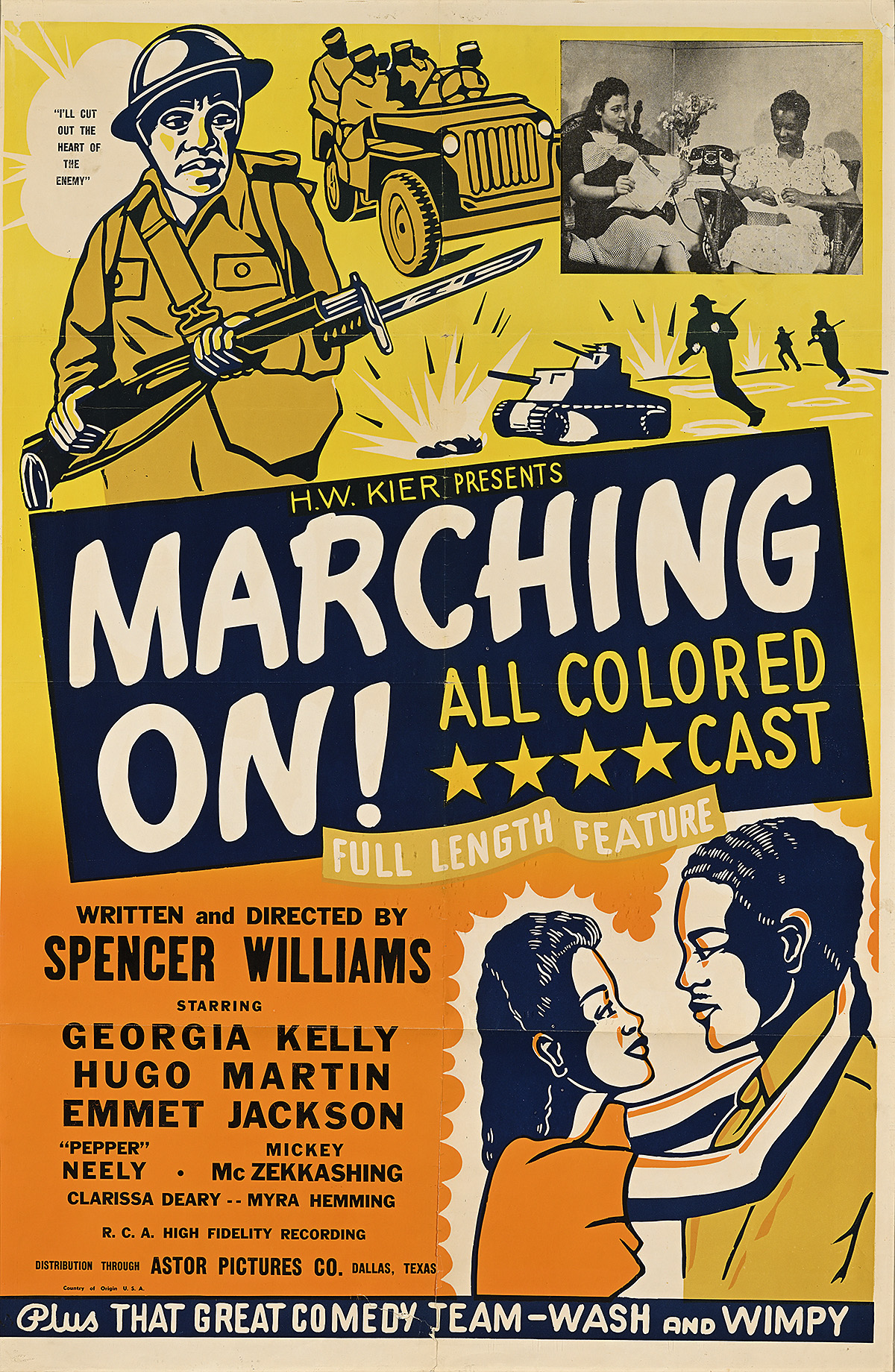 A poster with illustrated soldiers, a couple embracing, and a black and white photograph of two women sitting together.