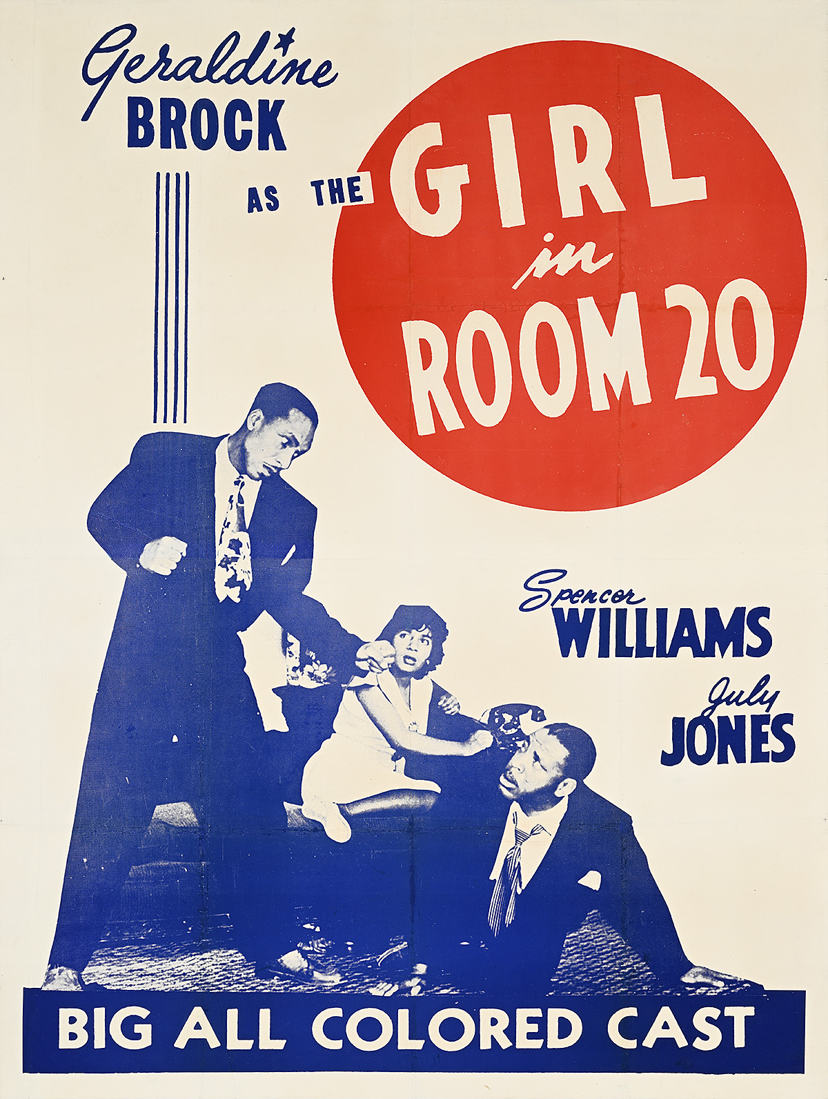 A poster with a photograph of two Black men fighting in front of a scared looking Black woman sitting on a couch.