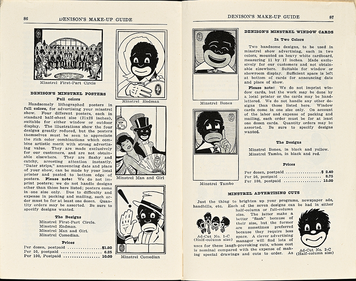 Two open book pages with black and white illustrations and text.