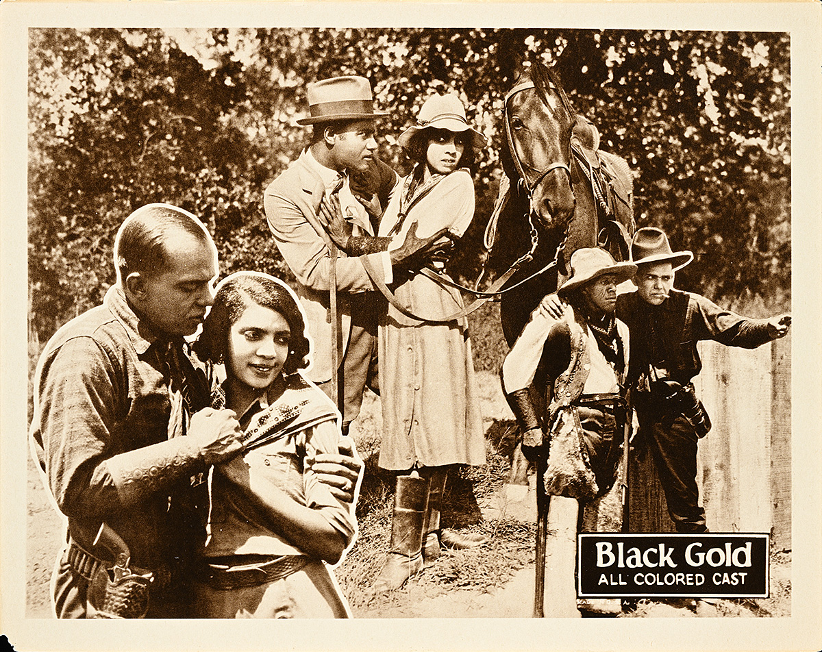 Two images of a man and woman embracing, a horse, and two men talking while looking out into the distance.