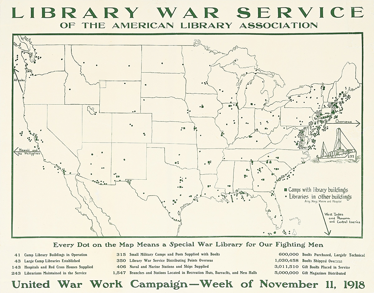 A poster of a map of the United States with noted locations in green on a white background and text above and below.