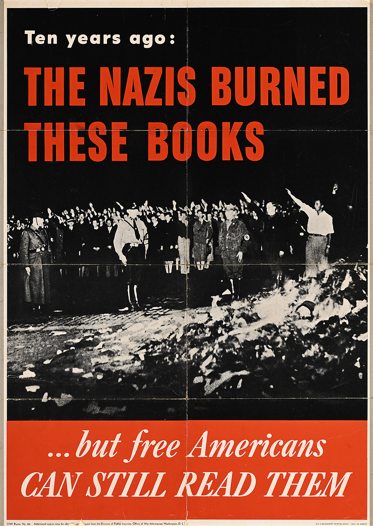 A poster of a black and white photograph of a large crowd of people performing a Nazi salute.