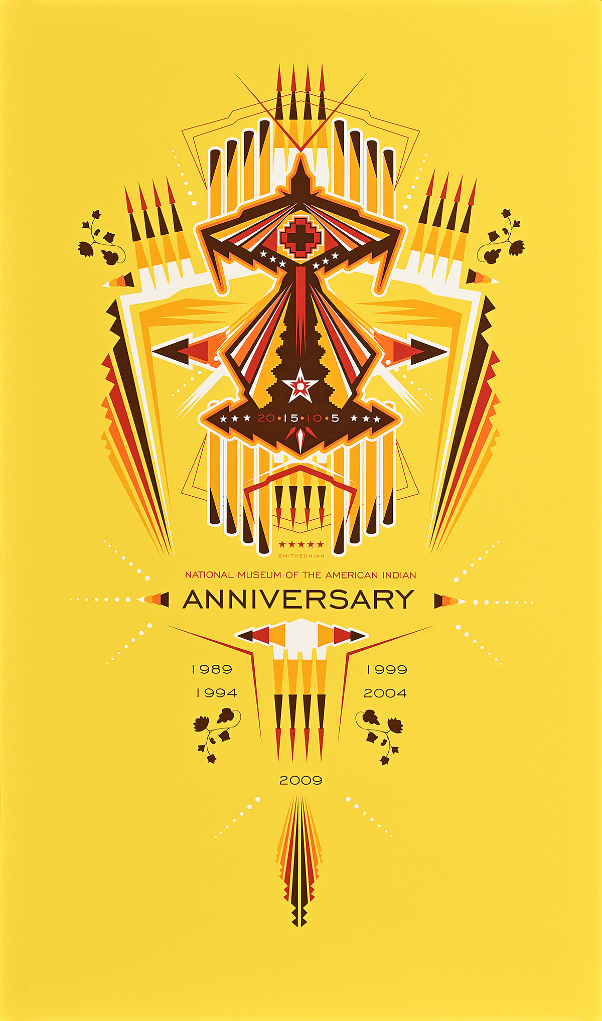 A poster of a geometric design on a yellow background.