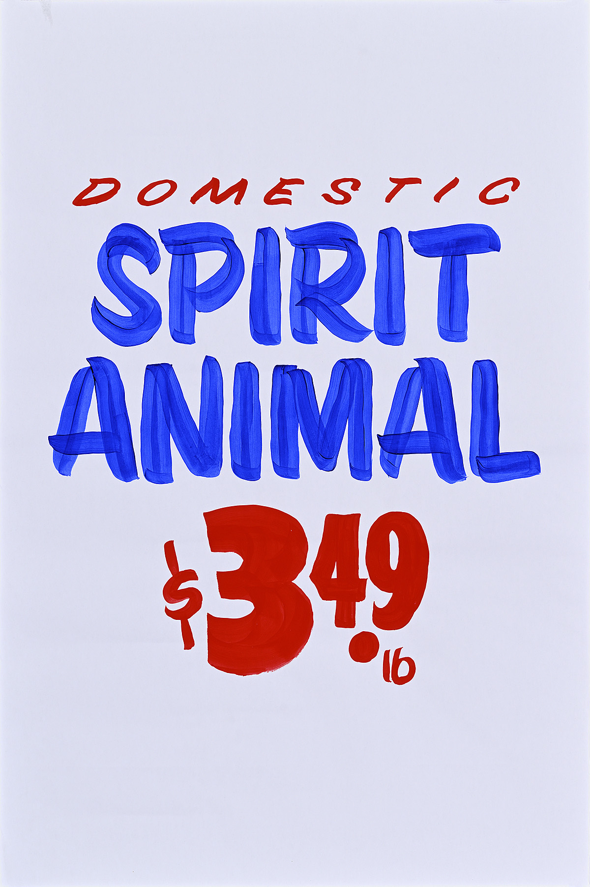 A poster of red and blue painted letters centered on a white background.