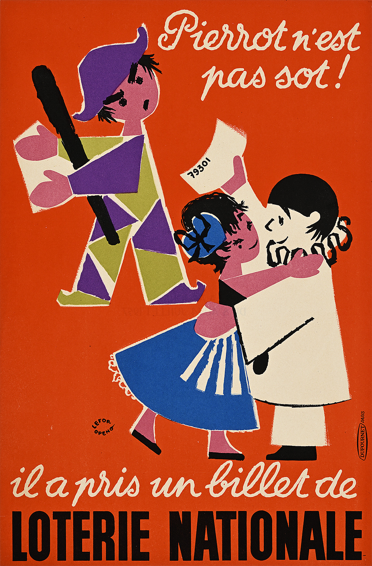 A poster of three figures dancing on a red background.