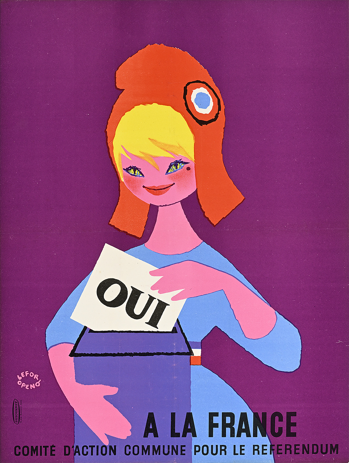 A poster of a cartoon woman in a revolutionary cap.