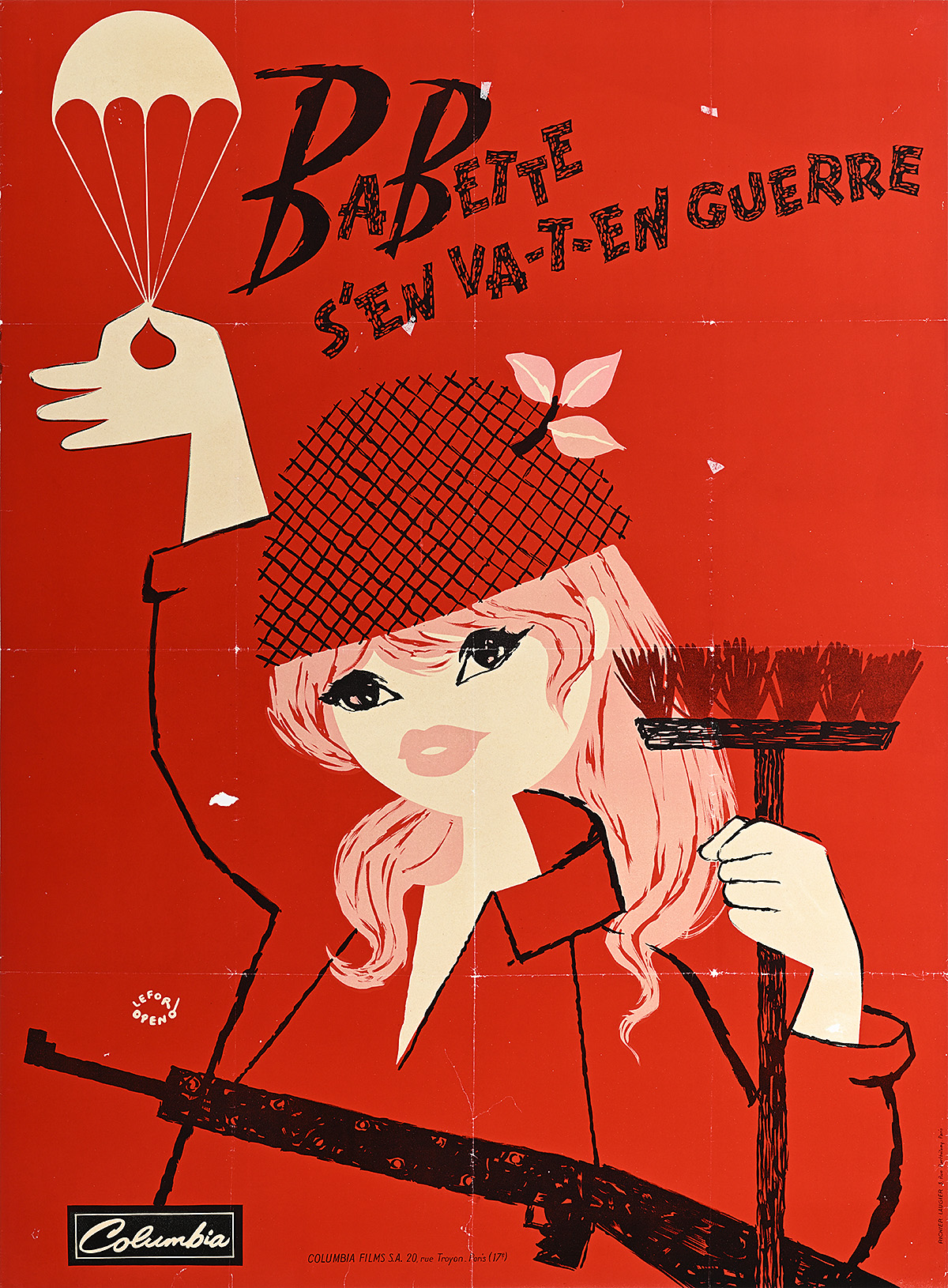 A poster of a cartoon woman on a red background.