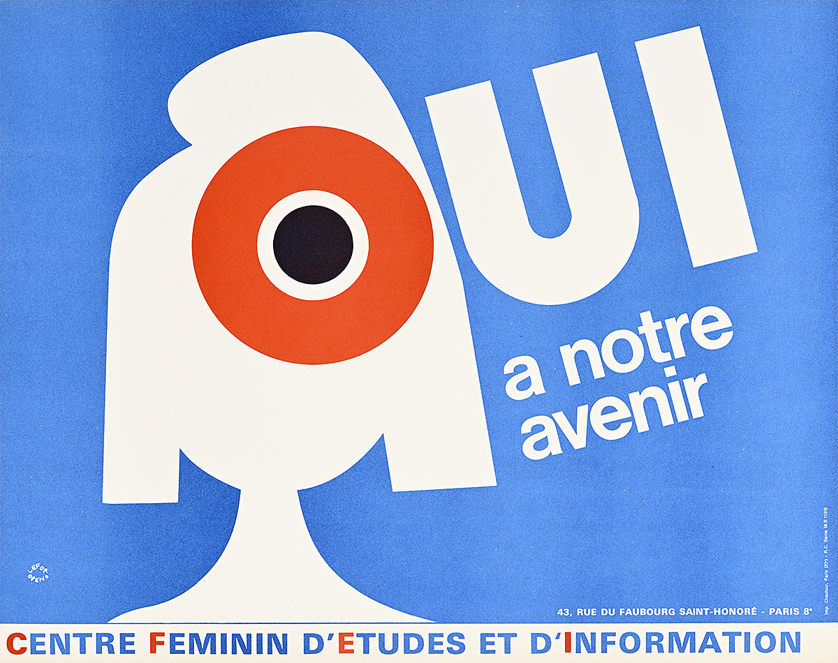 A poster of a white silhouette of a woman in a Revolutionary cap.