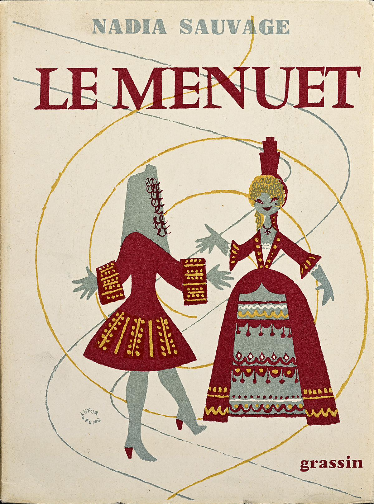 Two illustrated cartoon figures in fancy red and blue dresses facing each other.