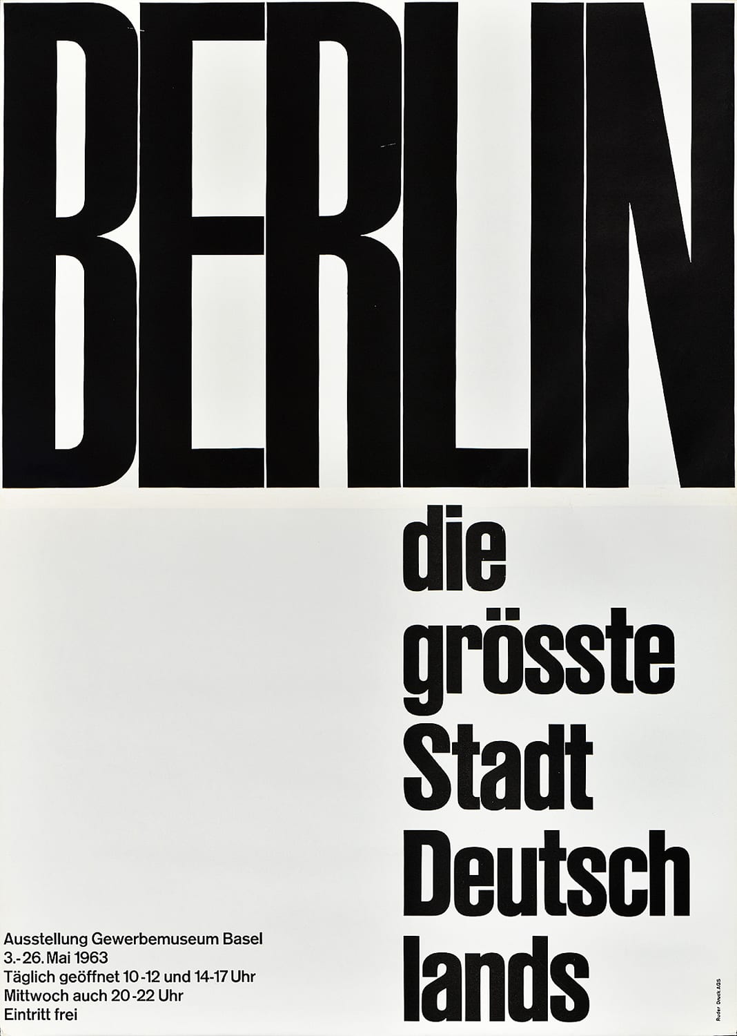 A poster with large black text reading Berlin across the top and above smaller black text.