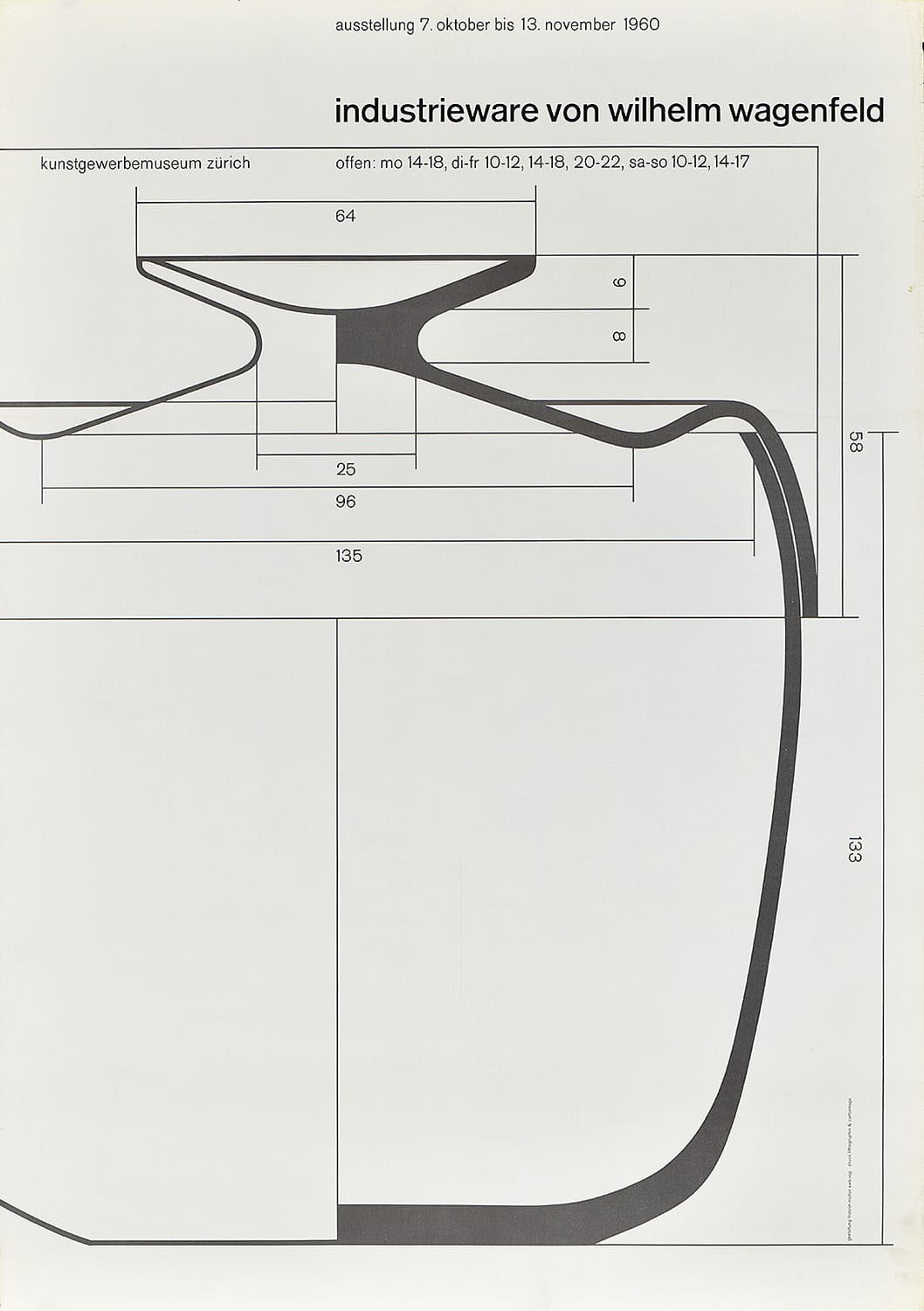 A poster with an outline of an object and various measurements.