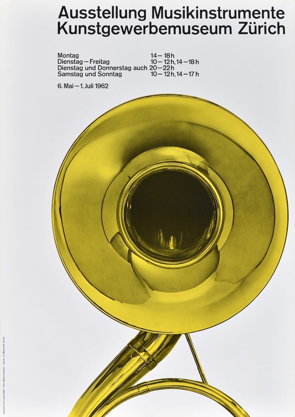 A poster with a large centered image of a golden tuba below small black text.